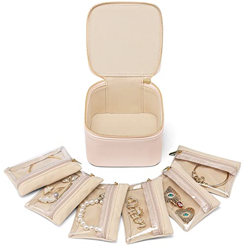 VLANDO Gifts for Teachers,Jewelry Box with 6 Velvet Jewelry Bags Travel Jewelry Storage for Women Girl Jewelry Organizer Necklace Rings Earrings Bags Gifts for Women(Pink) - color: 6PCS-Pink