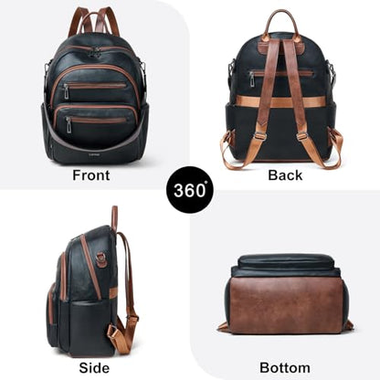 LATMAP Backpack Purse for Women Laptop Backpack, Leather Travel Back Pack Shoulder Bag Teacher College Daypack Work Handbag fits 14" Laptop, Black with Brown - color: Style1-black&brown