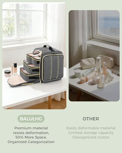 BALULHG Large Travel Makeup Bag - Cosmetic Organizer with 4 Removable transparent Inner Pockets, Multi-functional Toiletry Bag for Accessories & Brushes, Women's Beauty Case,Patent Pending - color: Grey