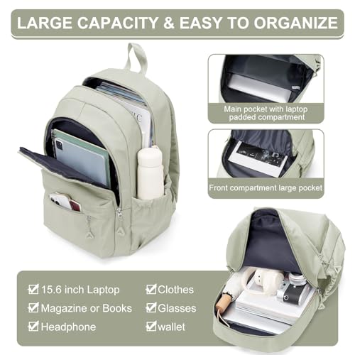 suwasp Casual Laptop Backpack for Women Men Waterproof Lightweight Backpacks Bag 15.6inch Laptop Daypack Large Capacity Backpack, Light Green - color: Light Green-m
