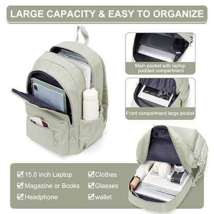 suwasp Casual Laptop Backpack for Women Men Waterproof Lightweight Backpacks Bag 15.6inch Laptop Daypack Large Capacity Backpack, Light Green - color: Light Green-m