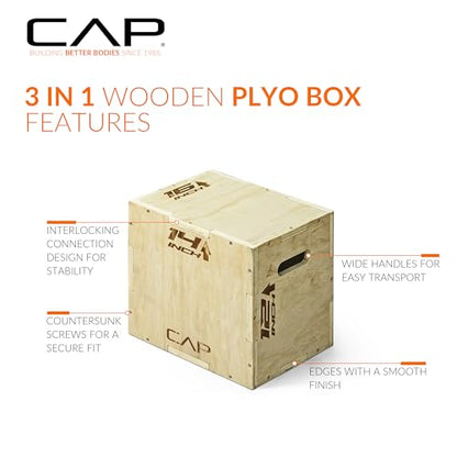 CAP Barbell 3-in-1 Plyometric Box | Multiple Styles and Sizes - size: 16in x 14in x 12in, style: WOOD