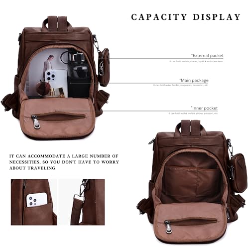 ZOCAI Backpack Purse for Women Fashion Backpack Purses PU Leather Daypacks Anti-Theft Shoulder Bag Satchel Purse - color: Brown