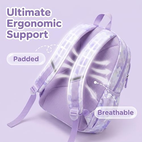 Lovely Kawaii Kids School Backpack For Girls – Splash-Proof Book Bag for Kids & Students, Multi-Pocket Children's School Bag, 17 Inch Purple Backpack - color: Purple