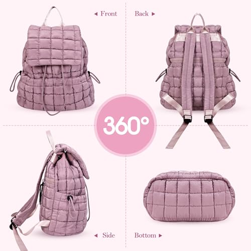 Quilted Puffer Backpack for Women Lightweight Soft Puffy Backpack Purse Casual Daily Drawstring Flap Daypack (Dark Purple) - color: Dark Purple