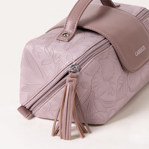 Cabbrix Travel Makeup Bag, Extra Large Capacity 3 Pcs Set Cosmetic Bag for Women, Waterproof PU Leather, Flat Open Portable Toiletry Bag for Skincare, Brushes & Travel Essentials (Purple) - color: Purple
