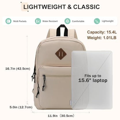 VX VONXURY Backpack for Men Women, Lightweight Kids School Bag, Classic Basic Laptop Bookbag for College Work Travel Hiking - color: Beige