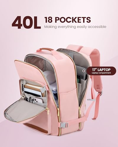 LOVEVOOK 40L Travel Backpack Flight Approved Carry on Backpack,3 Packing Cubes,Waterproof Personal Item Travel Bag,TSA Carry on Luggage Suitcase Travel Essentials,Gifts for Women & Men,fits 17" Laptop - color: Pink-brown, size: Large-40L-4Pcs