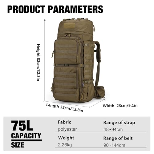 Mardingtop 75L Molle Hiking Internal Frame Backpacks - color: Khaki