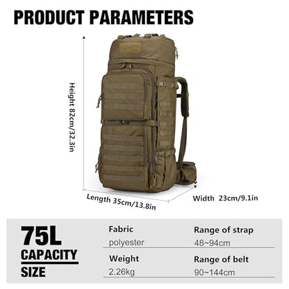 Mardingtop 75L Molle Hiking Internal Frame Backpacks - color: Khaki
