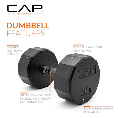 CAP Barbell Coated Dumbbell Weight | Multiple Options Pairs & Sets - size: 30 lb - Pair, style: 12-Sided - Black Handle