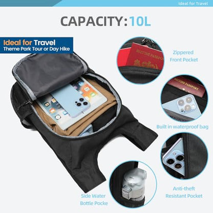 10L Foldable Lightweight Backpack – Packable Travel Daypack for Hiking, Cycling & Everyday Use – Water-Resistant Travel Bag with Multi-Pocket Design for Women & Men(Black) - color: Black
