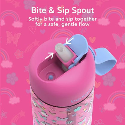 Bentgo Kids Water Bottle 2-Pack - Leak-Proof Durable Tritan BPA-Free 15 oz Cup for Kids/Toddlers Ages 3+; Bite & Sip Spout + Dishwasher Safe for School/Sports/Daycare (Rainbows & Butterflies/Fairies) - color: Rainbows and Butterflies & Fairies