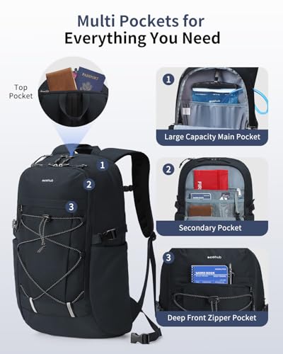 ECOHUB Hiking Backpack 30L Travel Backpack Lightweight Casual Daypack Water Resistant Camping Bag Outdoor Sports Back pack for Men Women - color: Black