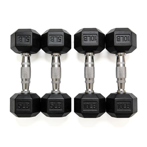Dumbbells Set Rubber Hex Weights for Home Gym Durable Construction Convenient Storage Space Saving Design Complete Weight Set Barbell Coated for Exercise Training - style: 5 &10 pair