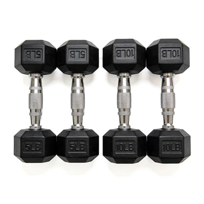 Dumbbells Set Rubber Hex Weights for Home Gym Durable Construction Convenient Storage Space Saving Design Complete Weight Set Barbell Coated for Exercise Training - style: 5 &10 pair