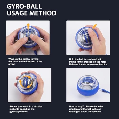Torque Ball Hand Exerciser - 2026 Internal Resistance System Self-Starting Wrist Power Gyro Balls with Auto-Start Colorful LED Lighting - color: Black