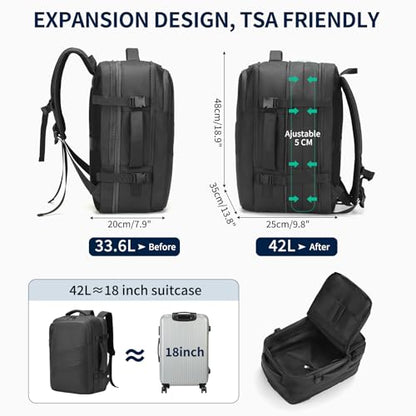 Travel Backpack for Men, 18 Inch Carry on Laptop Backpack with USB A/C Port, 40L Expandable TSA Flight Approved Bag Pack, Black, Black - color: Black
