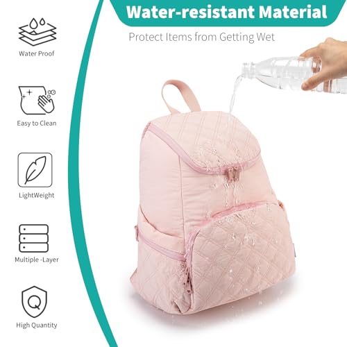 NOL Natural Organic Lifestyle Women's Quilted Puffer Backpack, Large Waterproof Lightweight Puffy Bookbag, Carry on Daypack for Travel, Work (Pink) - color: Pink
