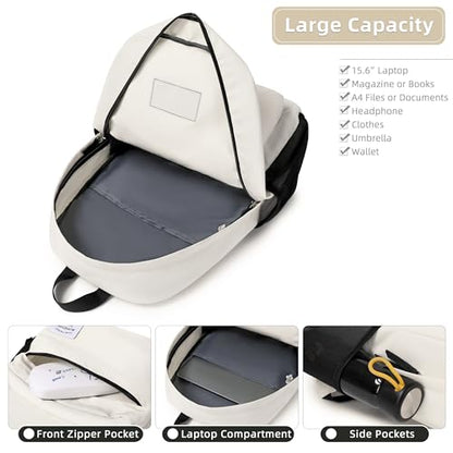 Backpack for Women Men 17 Inch Laptop Back Pack Large College Bookbag Kids Elementary Middle High School Bag for Girls Boys Teens Students Travel Work Backpacks Casual Daypack Off White - color: Off-white