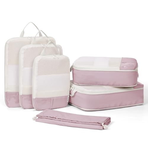 Narwey 6 Set Compression Packing Cubes for Travel Kids Women, Lightweight Packing Organizers Bag for Carry on Luggage Suitcase Duffle Bags (Pink) - color: Pink
