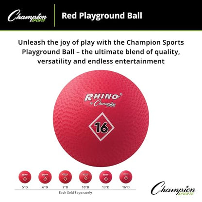 Champion Sports Playground Ball – Durable High-Bounce Ball, Sizes 5", 6", 7", 10", 13" & 16" for Gym, Recess & Play - style: 16" Diameter