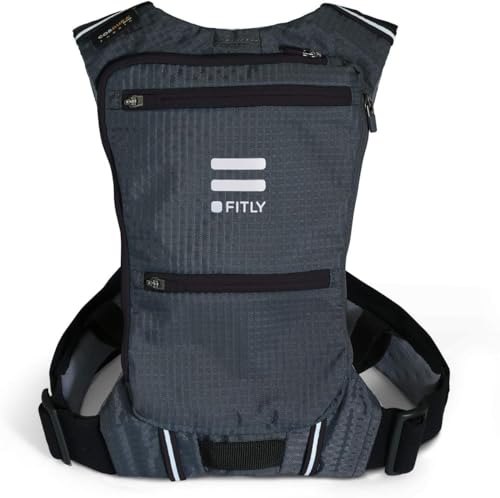 FITLY Minimalist Running Pack - Fitness Backpack Phone Holder, Storage, Thoracic Belt - Carry Personal Items - Running Gear for Men & Women - Lightweight Hydration Water Backpack - color: Classy Black, size: M-L-XL