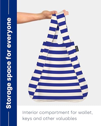 Notabag Original 2 in 1 Backpack and Bag – waterproof – reusable grocery bags – clever design for more flexibility - color: Navy Stripes