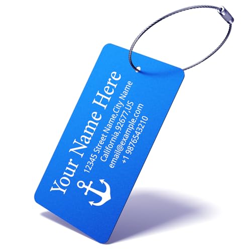 Luggage Tags for Suitcase - Personalized Engraved Metal Tag for Cruise Travel - Custom Name Tags Suitable for Bags and Backpacks(Blue) - color: Blue, size: Horizontal (2x3.5")