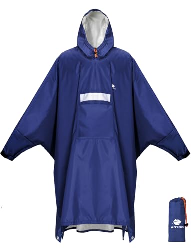 ANYOO Hooded Rain Poncho for Adults Waterproof Lightweight Rain Coat for Men Women Reusable Rain Jacket for Emergency Outdoor - color: Z-dark Blue(with Zipper)