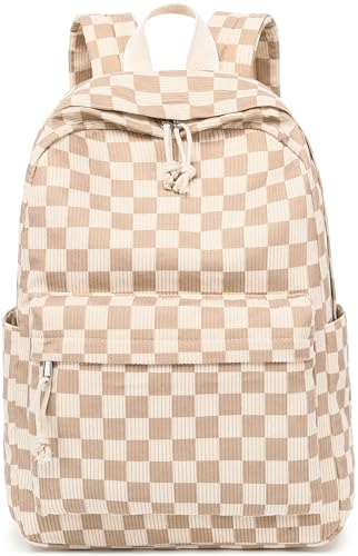Bluboon School Backpack for Teen Girls Bookbags Elementary High School Corduroy Laptop Bags Women Travel Daypacks - color: Corduroy Brown White