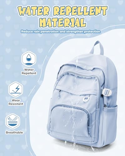Lightweight Backpack for College & High School Backpack With Lots of Pockets Cute School Bag for Girls Boys, Large Capacity Bookbag for Women Men, Waterproof Teens Casual Daypack Backpack(Blue) - color: Milky Blue
