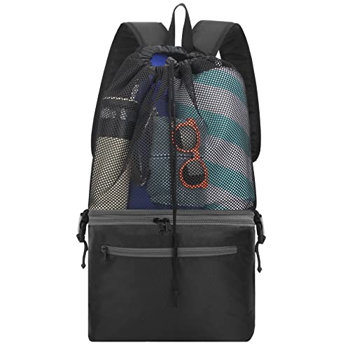 Mesh Beach Backpack Bag with Cooler Bottom, Mesh Beach Backpack for Summer Camping Vacation
