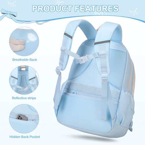 DIGOBAY Backpack for Girls, 3PCS Girls Backpack for School with Lunch Bag Pencil Case, Cute Kids Teens Bookbag for Kindergarten Elementary Preschool Middle School (Blue) - color: Blue