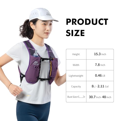 AONIJIE Running Hydration Vest for Men Women 8L Backpack with 500ml Soft Flask Water Bottle - style: Purple