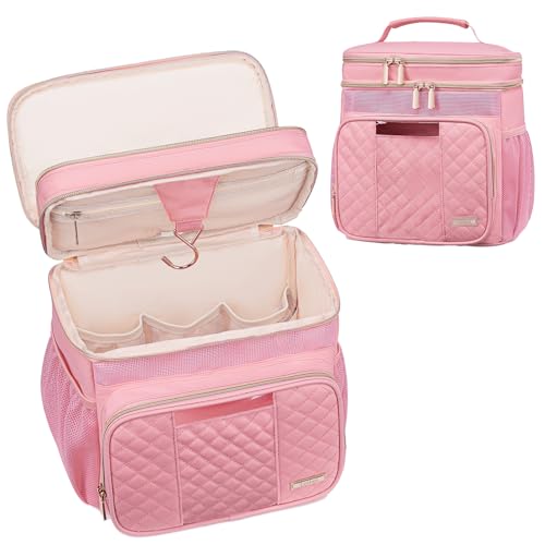 Tealari Large Toiletry Bag for Women Men,Bathroom Bag,Water Resistant Shower Bag,Makeup Bag,Portable Shower Caddy for College Dorm,Hanging Travel Toiletry Bag with Transparent Waterproof Phone Pocket - color: Pink