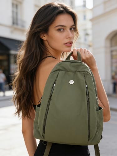 Nylon Backpack for Women Men, Waterproof Travel Backpack Purse Casual Daypack, Gym School Backpack for Daily Cycling (Green) - color: Green