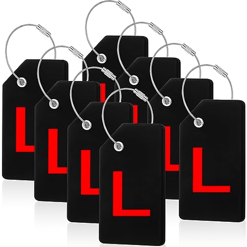 8 Pcs Initial Letter A-Z Luggage Tags Silicone Suitcase Instrument Tag with Name Card and Stainless Steel Loop(Letter L,Red, Black) - size: Letter L, style: Red, Black