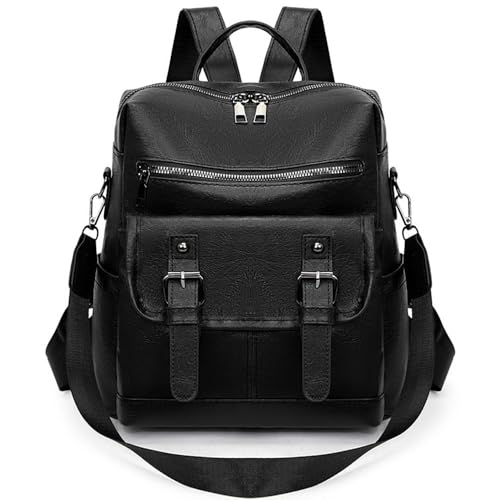 Fashion PU Leather Backpack Purse for Women Travel Backpack Bag with Tassel Ladies Shoulder Handbags Casual Daypack - color: Dark Black