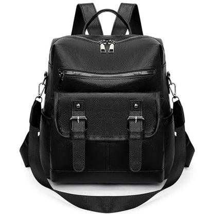 Fashion PU Leather Backpack Purse for Women Travel Backpack Bag with Tassel Ladies Shoulder Handbags Casual Daypack - color: Dark Black