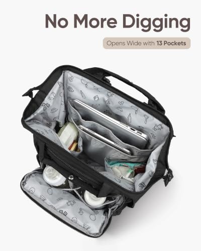 BELALIFE Baby Diaper Backpack Bag, Baby Essentials Travel Backpack for Moms Dads, with Changing Pad, Insulated Bottle Holders & Stroller Straps, Black - color: Black