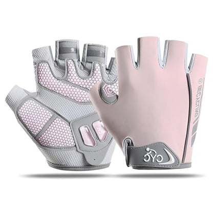 Men's & Women's Fingerless Cycling Gloves - Gel Padded, Anti-Slip Grip for Mountain Road Bike Riding, MTB, Workout & Training, Breathable & Adjustable Biking Gloves - color: Pink