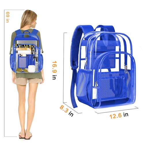 PAMANO Clear Backpack, Heavy Duty Transparent Reinforced Bottom See Through for College, Travel Work Security - color: Blue