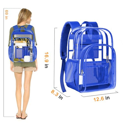 PAMANO Clear Backpack, Heavy Duty Transparent Reinforced Bottom See Through for College, Travel Work Security - color: Blue