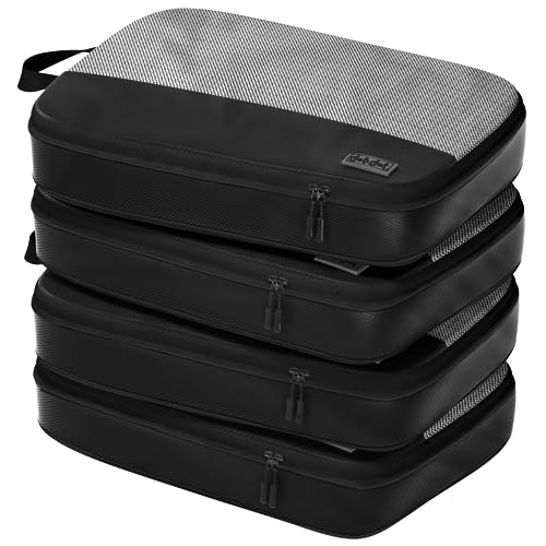 4pc Large Compression Packing Cubes for Travel - Luggage Organizers Suitcases - color: 4pc Black - Large Compression