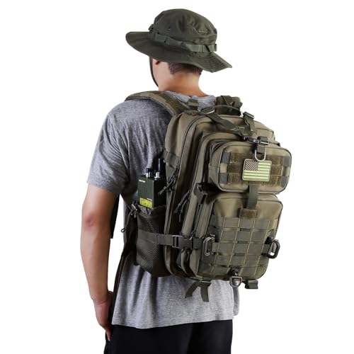 Hannibal Tactical 30L MOLLE Assault Pack, Tactical Backpack Military Army Camping Rucksack with Bottle Holder, 3-Day Pack, Olive Green - color: Olive, size: 30L