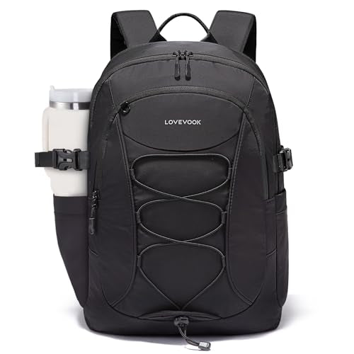 LOVEVOOK Mens Backpack with Giant Tumbler Holder Pocket,18 Inch Everyday Laptop Backpack Commuter Travel Work Computer Bag for Women,Waterproof Hiking College Teacher Back Pack Casual Daypack,Black - color: Black(drawstring), size: 18 Inch
