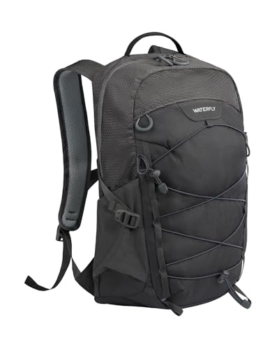 WATERFLY 20L Small Hiking Backpack for Women Men, Lightweight Breathable Back Panel, Chest Strap with Whistle, Fits 2L Water Bladder, Multi-Pocket Bag for Hiking Camping Travel Trekking Outdoor - color: Grey