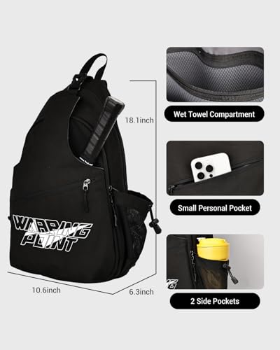 Warping Point Pickleball Bag, Adjustable Large Capacity Pickleball Crossbody Backpack for Women Men, Sling Padel Bag Hold 2 to 4 Paddles with Multiple Compartments, Wet & Safety Pocket Fence Hook - color: Pickleball Bag - Black