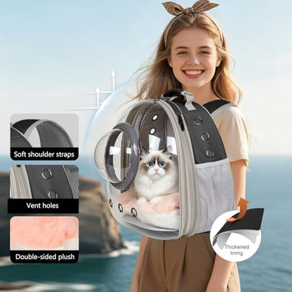 Front Extension Cat Backpack Carrier, Pet Travel Backpack for Kitten and Small Dogs, Clear Bubble Window Space Capsule Astronaut Liked Portable Vet Visit Book Bag Airline Approved - color: Black